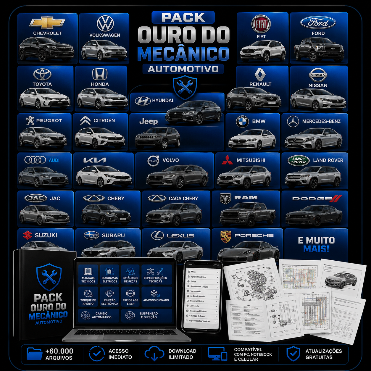 Pack Ouro Automotivo — manuais técnicos, diagramas elétricos e catálogos de carros